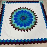 Handmade Mariner's Compass Cotton Fabric Patchwork Queen Size quilt top/topper