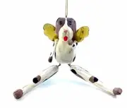 Winged Dog Primitive Art Christmas Tree Ornament - Hand Carved Wood Puppy