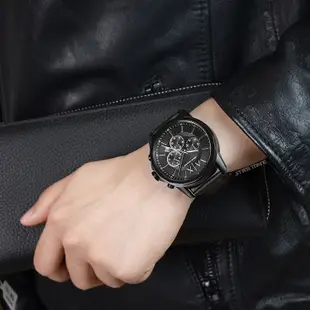 Armani Exchange | A|X系列 黑色 咖色真皮錶帶三眼計時 AX1732