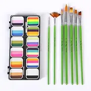 Watercolor Paint Palette Set 12 Colors Set Professional Face Split Cakes with 6 Paintbrushes Safe & Non- Water Activated Face and Body Painting Makeup Face Paints for Halloween