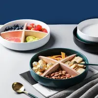 在飛比找ETMall東森購物網優惠-北歐創意分格盤零食盤堅果盤干果盤醬料盤家用陶瓷拼盤水果小吃盤