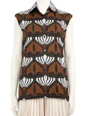 Brown Abstract Patterned Sleeveless Top