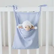 Nappy Caddy Hanging Organiser Bag for Baby Cribs or Cot - 26 x 35cm - Single Pocket Linen Storage for Small Toys, Books, Drool Bibs, Molar Toys, Plushies, Diapers, Teether, and Pacifiers - Light Blue