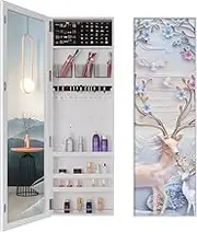 Entrance Mural, Full Length Hanging Mirror Jewelry Armoire Cabinet, Wall-Mount/Door-Hanging Armoire, Lockable Makeup Storage Organizer, w/Cosmetic Box (Left Door 37 * 10 * 120cm)