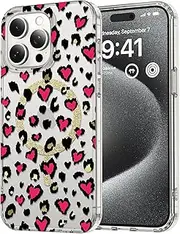 ELEPIK for iPhone 14 Pro Max Case [Compatible with MagSafe] Leopard Pattern Design Phone Case for Women Girls Men, Soft TPU Bumper Hard PC Back Anti-Fall Shockproof Protective Slim Cover, Red