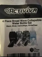 Activiva 4-Piece Broad Wave Collapsible Water Bottle Set Black Silver