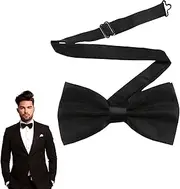 [YHQZ] 1 Pcs Classic Solid Color Pre-Tied Bow Tie for Men,Satin Tux Bowtie,Adjustable Formal Neck Bowtie,Men's Bow Tie,Men's Pre-Tied Bow Tie,Men Bowtie Pre-Tied Bow Tie for Parties,Wedding (Black),