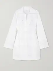 [THREE GRACES LONDON] THREE GRACES LONDON - Tabitha Broderie Anglaise Cotton Mini Shirt Dress - White - UK 10 UK 10 White