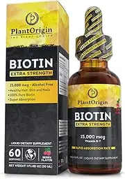 Extra-Strength 15000mcg Biotin Liquid Vitamin Drops - Supports Hair Growth, Glowing Skin & Strong Nails , Alcohol-Free & Kosher,Berry Flavor & Coconut Oil - 5X Better Absorption, 60 Servings