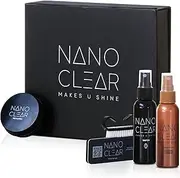 [Nano Clear] Watch Cleaner & Repair Kit 2.0 –2 Oz. Watch Cleaner Solution, 2 Oz. Watch Cleaner, 1 Oz. Jewelry & Watch Polish, Microfiber Cloth, Matte Sponge, Cleaning Brush – Watch Cleaning Kit Accessories, black, gold, white