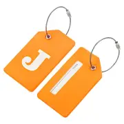 2Pcs 3.6"x2" Silicone Luggage Tags ID Card Holder Labels Letter J, Orange