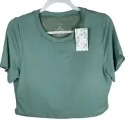 Klassy Network Blue Green Cropped Short Sleeve Crewneck Built-in Bra Top 3XL NWT