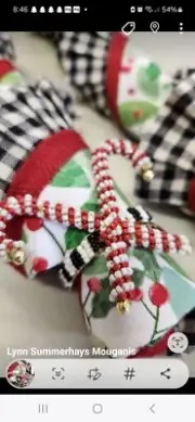 Mackenzie Child’s Holiday Trees And Candy Canes Set Of 4 Napkin Rings NEW in Box