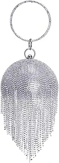 [Santimon] Women Crossbody-Bag Wedding Round Clutch-Purse Party Rhinestone Evening-Bag Bride Tassel Shoulder Bag 4 Colors 4 x 12Inches