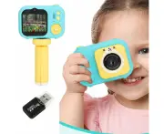 48MP Dual Lens Digital Camera with Tripod Kids Selfie Video Camera Blue