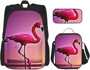 [CADREWY] Pink Flamingo Pattern Print Travel Bag Adjustable Shoulder Straps Lunch Bag Pencil Case Large Capacity Bag, Black, One Size