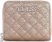 [GUESS] Women's Quilted Metallic Slim Small Zip-Around Wallet Bag, Gold, Zip Around Wallet