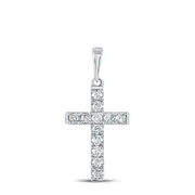 14k White Gold Round Diamond Religious Cross Pendant 1/8 Cttw