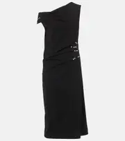 [Dries Van Noten] Dries Van Noten Gathered embellished jersey midi dress AU 10 black