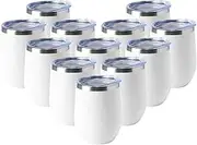HASLE OUTFITTERS 12oz Wine Tumbler with Lid Stemless Wine Glasses Double Wall Vacuum Travel Mugs Stainless Steel Coffee Cup for Cold & Hot Drinks Wine Coffee Cocktails Beer 12 Pack White