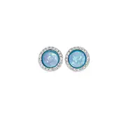 Silver Round Synthetic Opal & Cubic Zirconia Stud Earrings in Blue