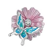 Butterfly On Flower Charm Bead Genuine 925 Sterling Silver Compatible With Pandora Bracelets Gift