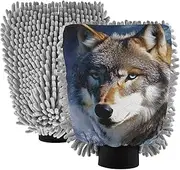 XYMZR Wolf Moon Forest Absorbent Microfiber Car Wash Mitt, Funny Cute Anime Scratch Free for Cars Cleaning, Home Cleaning Mitts, 2 Pack, 10.24” L x 7.09” W