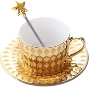 Latte mug Drinking Glasses Glass Cups,Vintage Fine Bone China Tea Cup Spoon and Saucer Set Fine Dining Decor Euro Tea Cup Coffee Mug for Home Kitchen