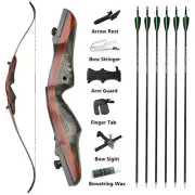 62" Takedown Recurve Bow 20-50lbs Wooden Carbon Arrows Archery Hunting Shooting