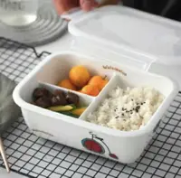 在飛比找樂天市場購物網優惠-陶瓷樂扣飯盒蓋保鮮碗分格飯盒微波專用密封陶瓷飯盒單/雙/三格
