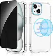 Ruky for iPhone 15 Case with Privacy Screen Protector, [Compatible with MagSafe] Transparent Shockproof Protective Phone Case Slim for iPhone 15 6.1 inch, Clear