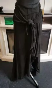 Nicole Miller Artelier Skirt Womens 2 Black Flowy Maxi Skirt Slit Tie Front