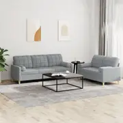 vidaXL 2 Piece Sofa Set with Pillows Light Grey Fabric
