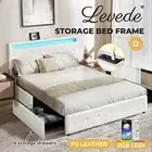 Levede Double Bed Frame RGB LED PU Leather Mattress Base 4 Drawer USB Charge