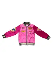 Lola + The Boys Girls' Wonder Woman Color Block Satin Bomber Jacket - Little Kid, Big Kid