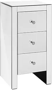 Artiss Bedside Table Mirrored Side Tables Storage Small Narrow Desk Chest of Drawers, with 3 Drawer, Bedroom Living Room Home Furniture Tallboy Lamp Stand Nightstand Cabinet, 30 x 60cm