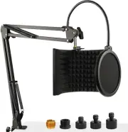 Microphone Isolation Shield with Mic Stand and Pop Filter, Foldable Sound Shield
