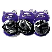 3 Pack Cat Toy With Rattle Faux Yarn Ball 3In Grey White Black Play