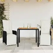3 Piece Garden Bistro Set with Cushions Black Poly Rattan,Outdoor Furniture Sets-3277127