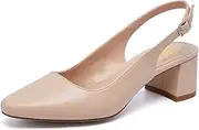 [FW FRAN WILLOR] Women's Low Chunky Slingback Heels Square Toe Block Dress Shoes Closed Toe Comfortable Wedding Office Work Pumps