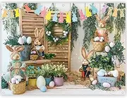 Swepuck 8x6ft Spring Easter Photography Backdrop Garden Bunny Colorful Eggs Flower Stand Background Rabbit Flag Baby Kids Portrait Photo Tapestry Booth Props