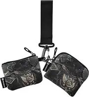 [XYMZR] Mini Zip Around Wristlet keychain Wallet Cat Samurai Cool for Women Personalized Pattern Detachable Dual Pouch Wristlet Portable Wallet Phone Coin Purse, Multi-colored, One Size