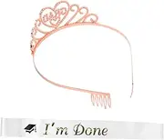 [FOMIYES] 1 Set Graduate Tiara and Sash Set Rhinestone Crown Satin Sash for Graduation Ceremony Unique Design Accessory for Memorable Graduation Party