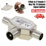 PAL TV Antenna Splitter Double Adaptor 1 Male Plug to Dual Female Sockets AU