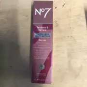 No7 Restore & Renew Face Neck Multi Action Serum 50ml Boxed + Airbrush Primer