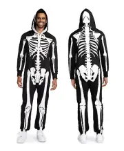 Tipsy Elves One Piece Zip Up Mask Skeleton Jumpsuit Unisex Adult Halloween XL