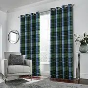 always4u Woolen Look Plaid Curtains Modern Window Panels Blue Green Check Tartan Curtains for Living Room Bedroom 2 Panels Blue Green 45 * 63 Inches