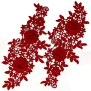 1Pair Dress Decoration Flower Embroidered Fabric Craft Sewing Motif Lace Applique Diy Patches wine red
