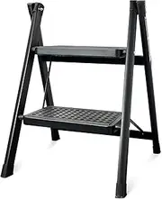 2 Step Stool Step Ladder Folding for Kitchen Home Closet Heavy Duty Adults Foldable Small Stepladder Lightweight Little Two Stepstool Collapsible Stepladders Portable Stepping Stool Black (2-Step)