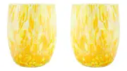 Pair of Murano Glass Drinking Art Tumblers Yellow Orange Handmade Millefiori